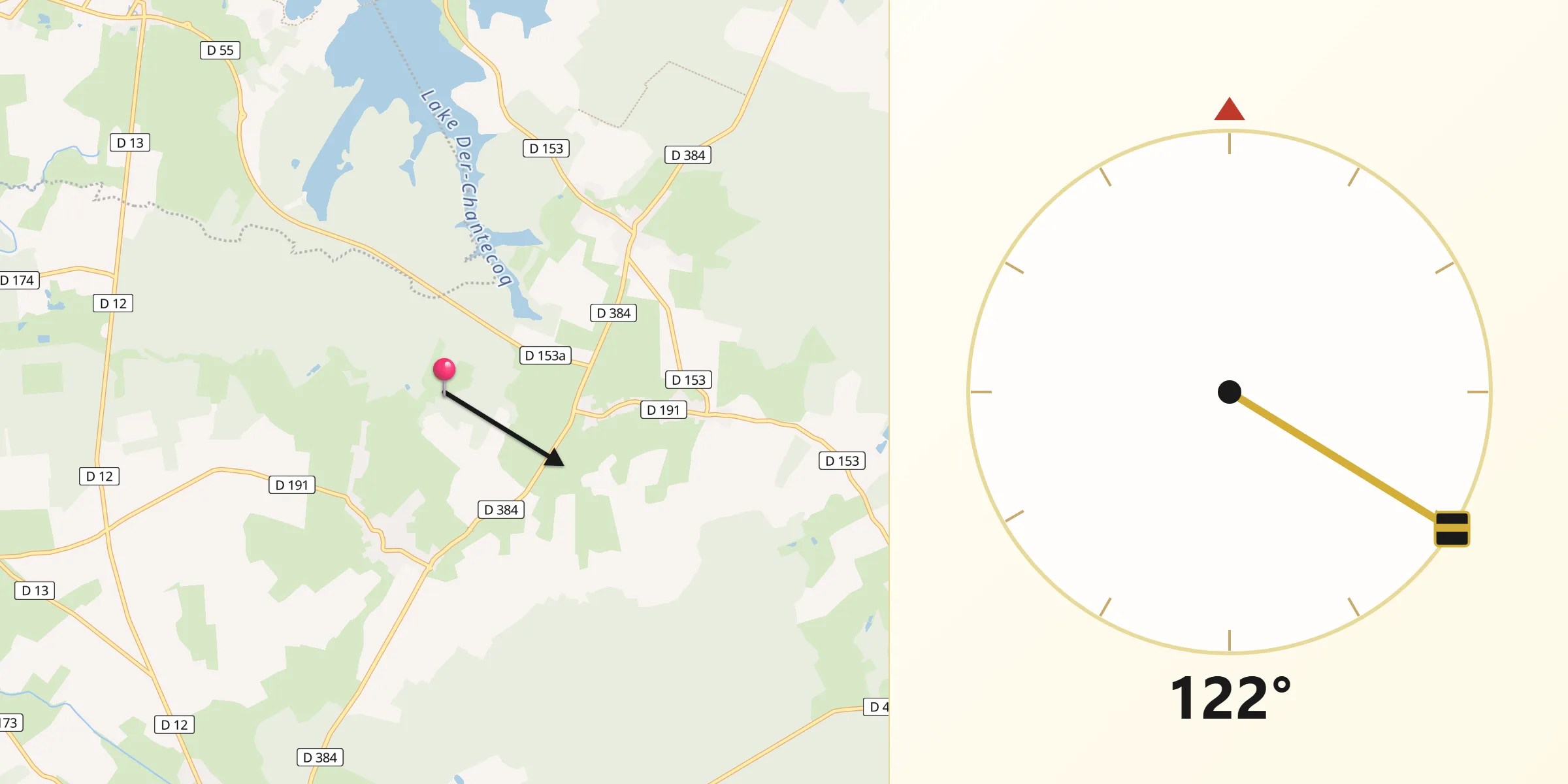 Direction vers la Qibla depuis Frampas