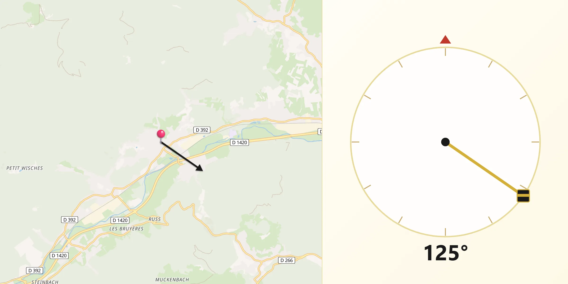 Direction vers la Qibla depuis Lutzelhouse