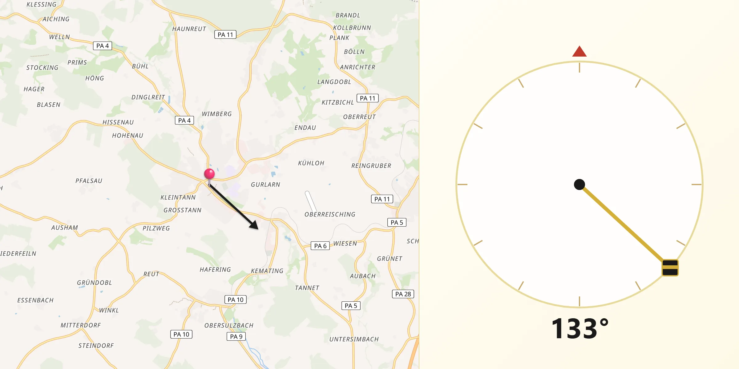 Qibla-Richtung von Fürstenzell