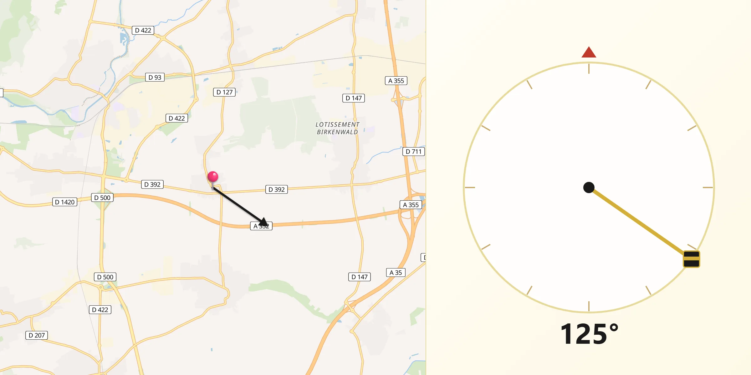 Direction vers la Qibla depuis Altorf