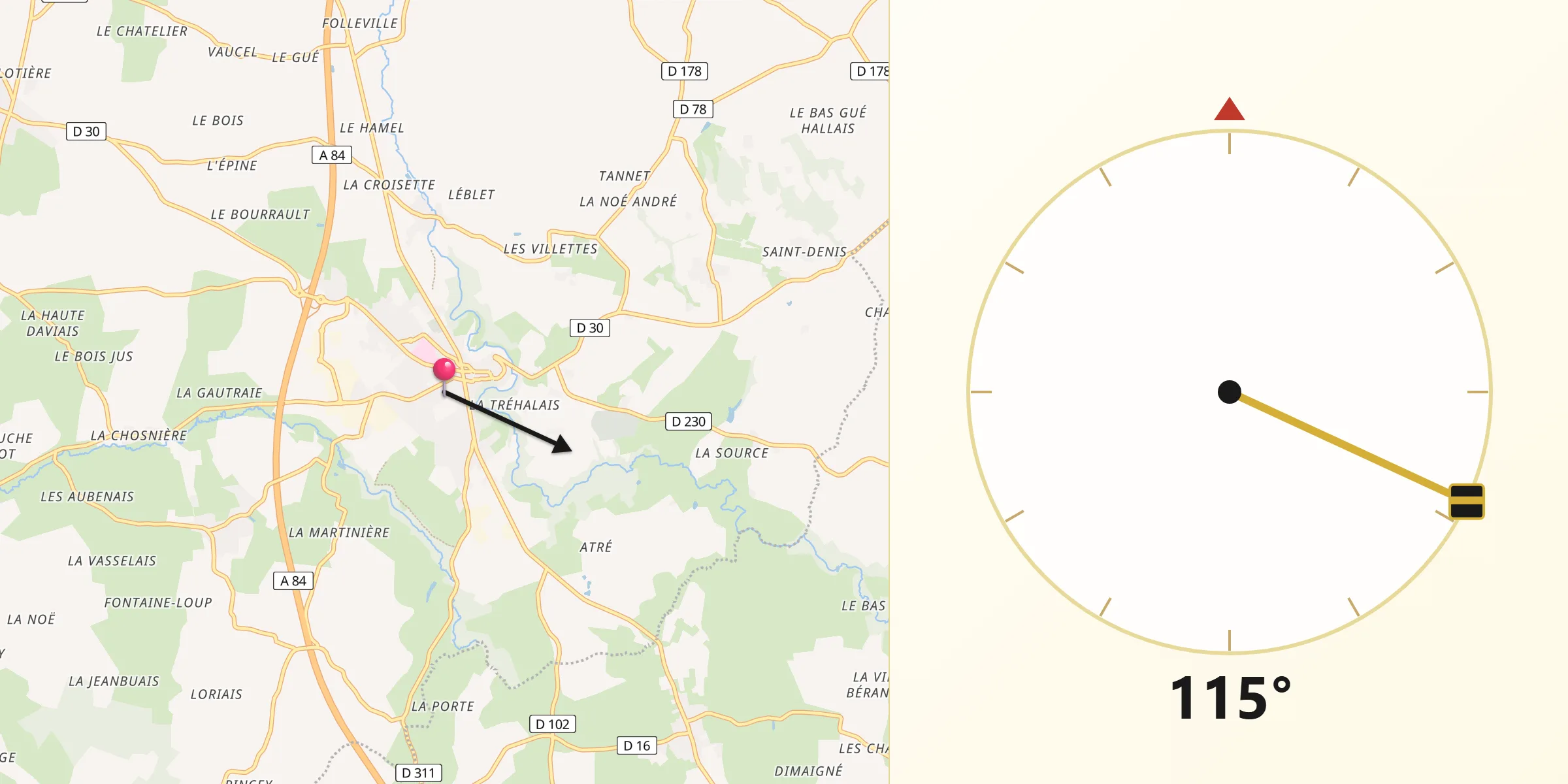 Direction vers la Qibla depuis Saint-James
