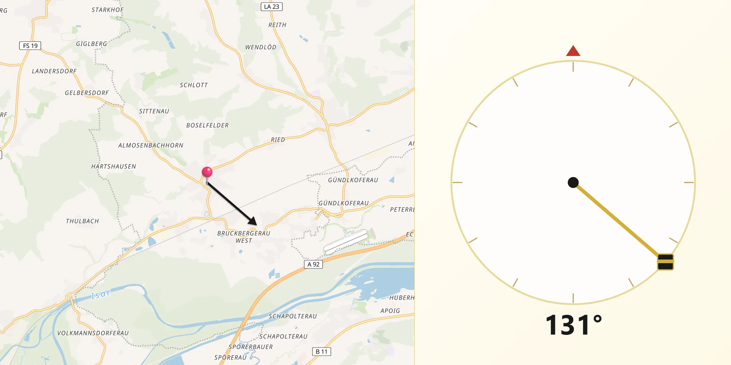 Qibla-Richtung von Bruckberg