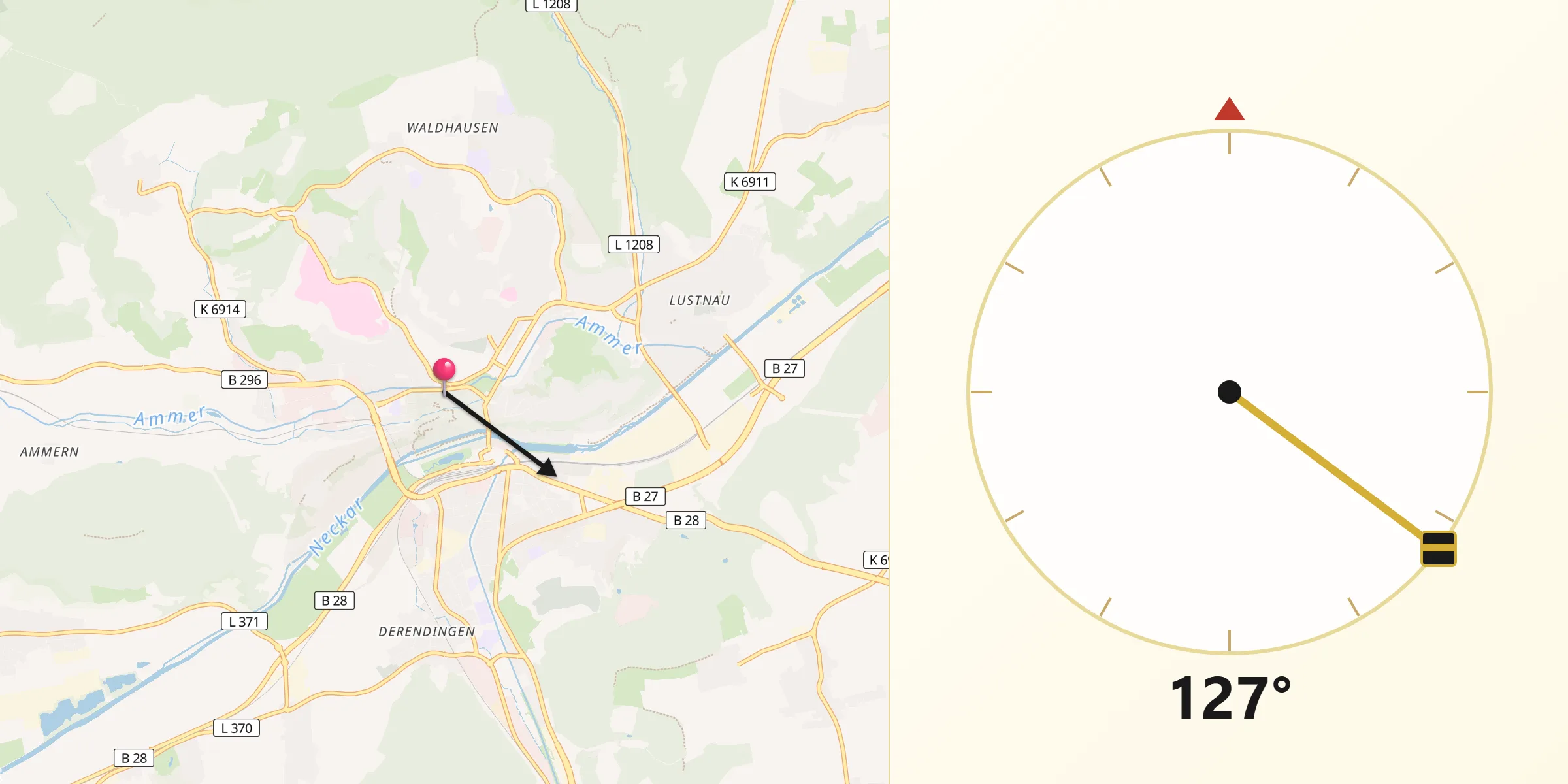 Qibla-Richtung von Tübingen