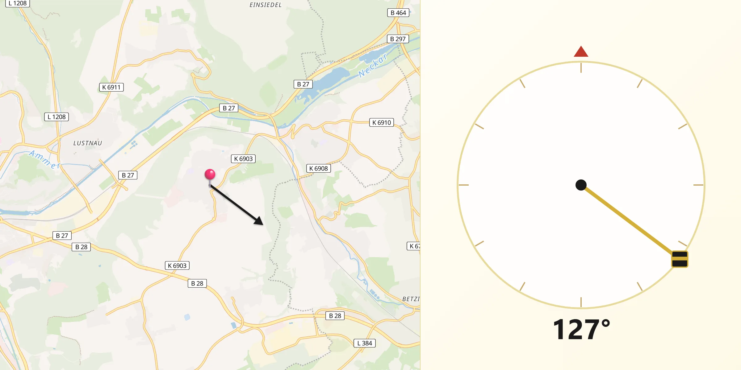 Qibla-Richtung von Kusterdingen