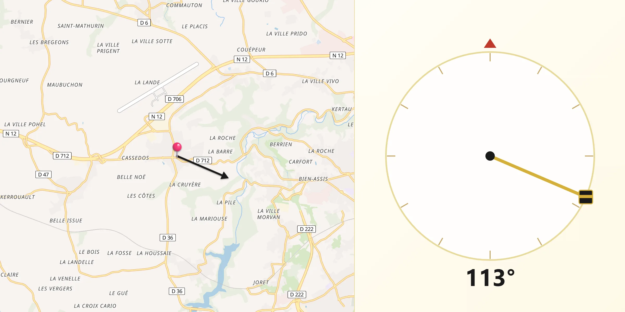 Direction vers la Qibla depuis Trémuson