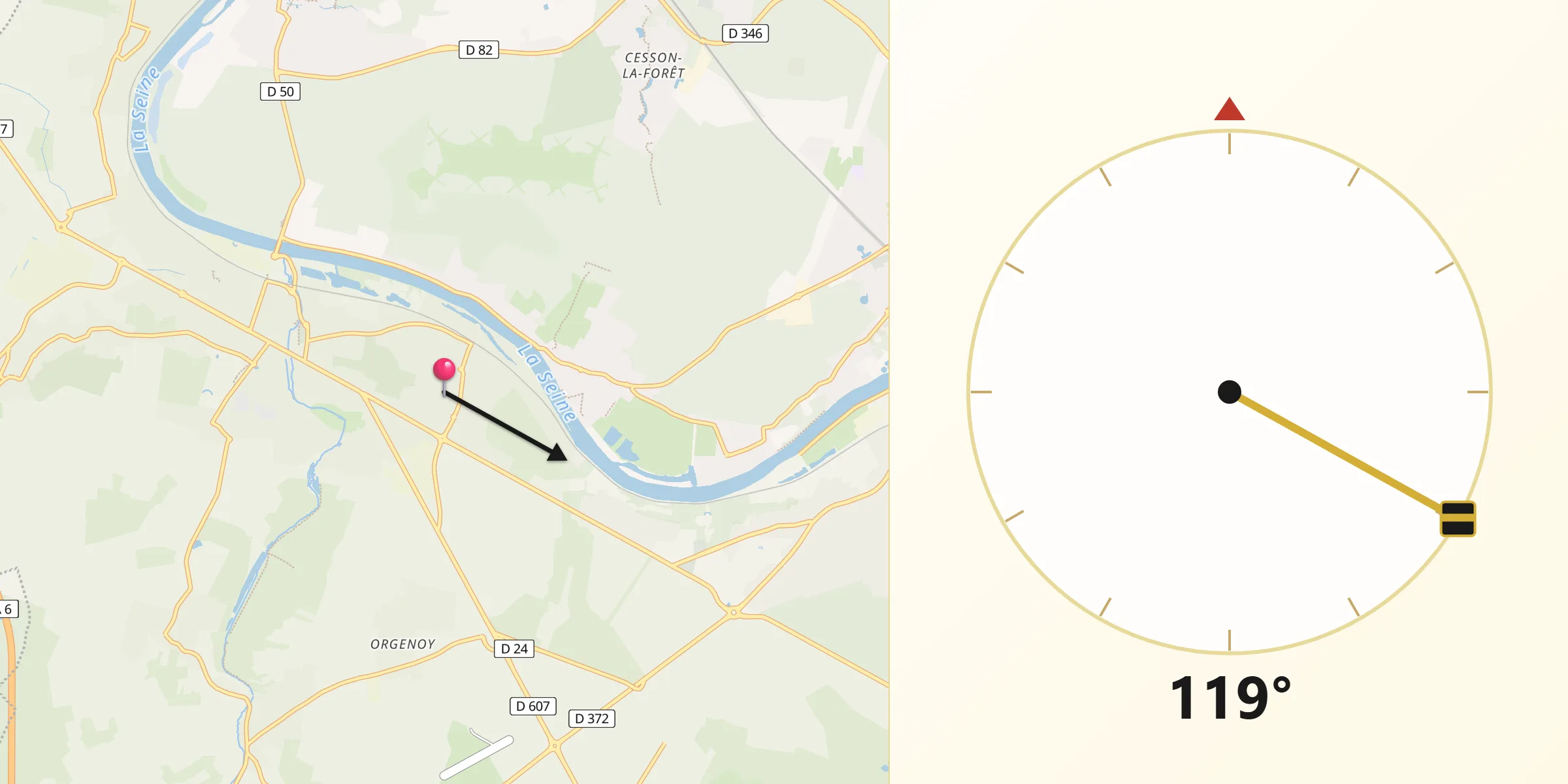 Direction vers la Qibla depuis Boissise-le-Roi