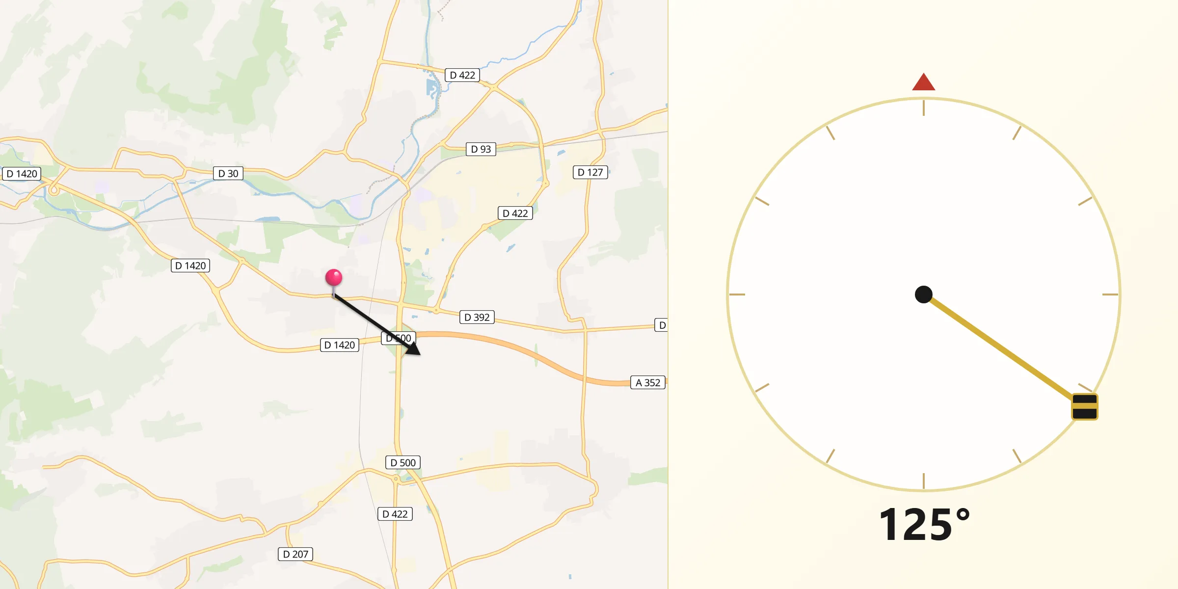 Direction vers la Qibla depuis Dorlisheim