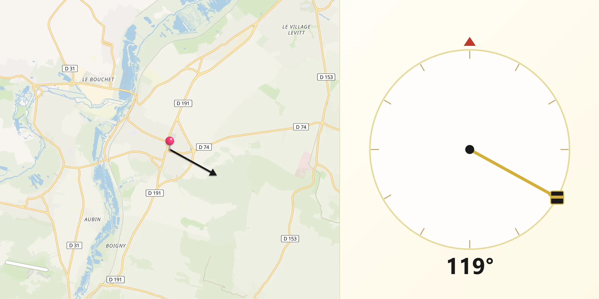 Direction vers la Qibla depuis Ballancourt-sur-Essonne