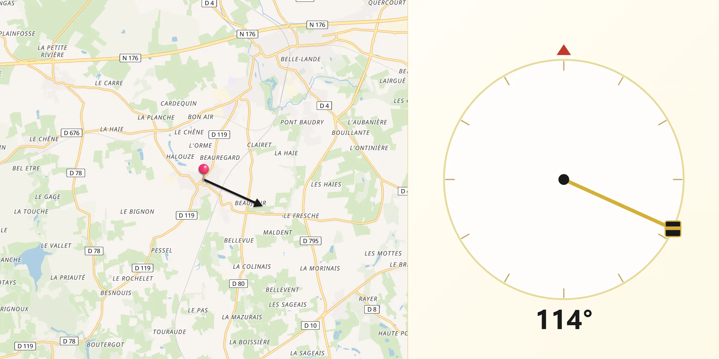 Direction vers la Qibla depuis Baguer-Morvan