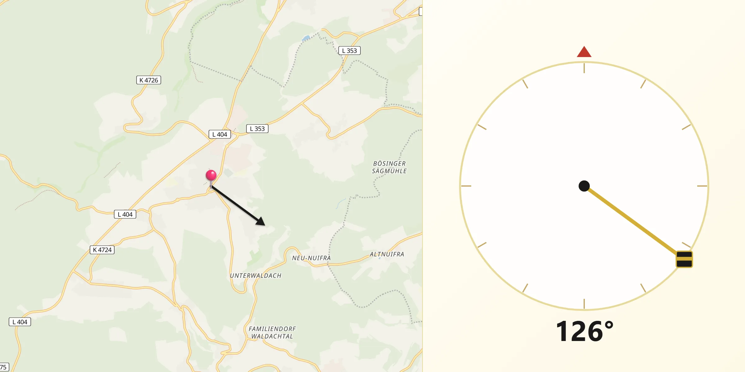 Qibla-Richtung von Pfalzgrafenweiler