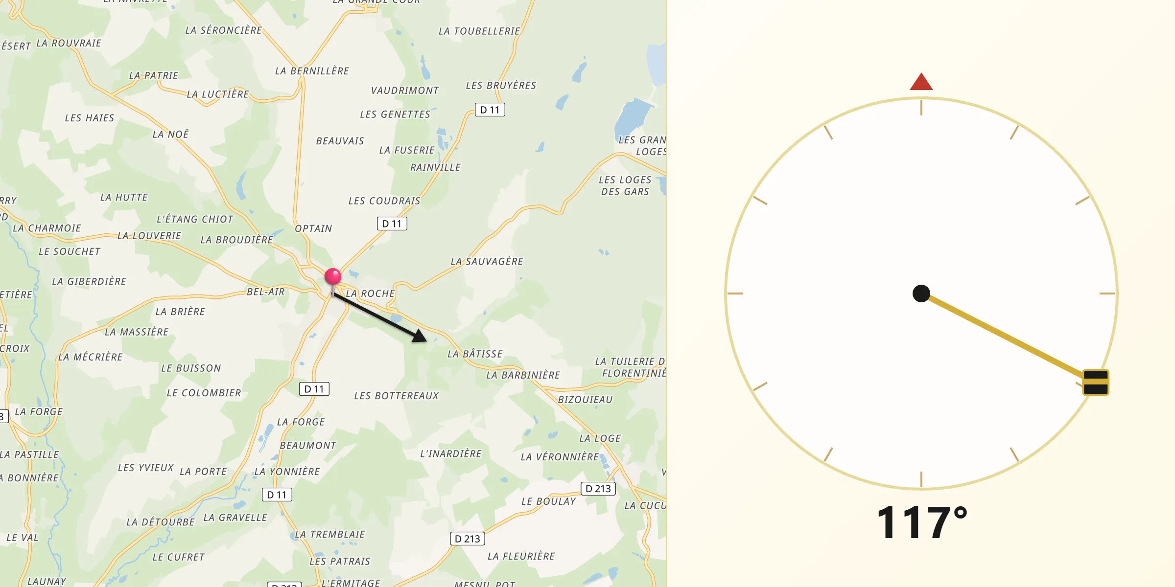 Direction vers la Qibla depuis Longny-au-Perche