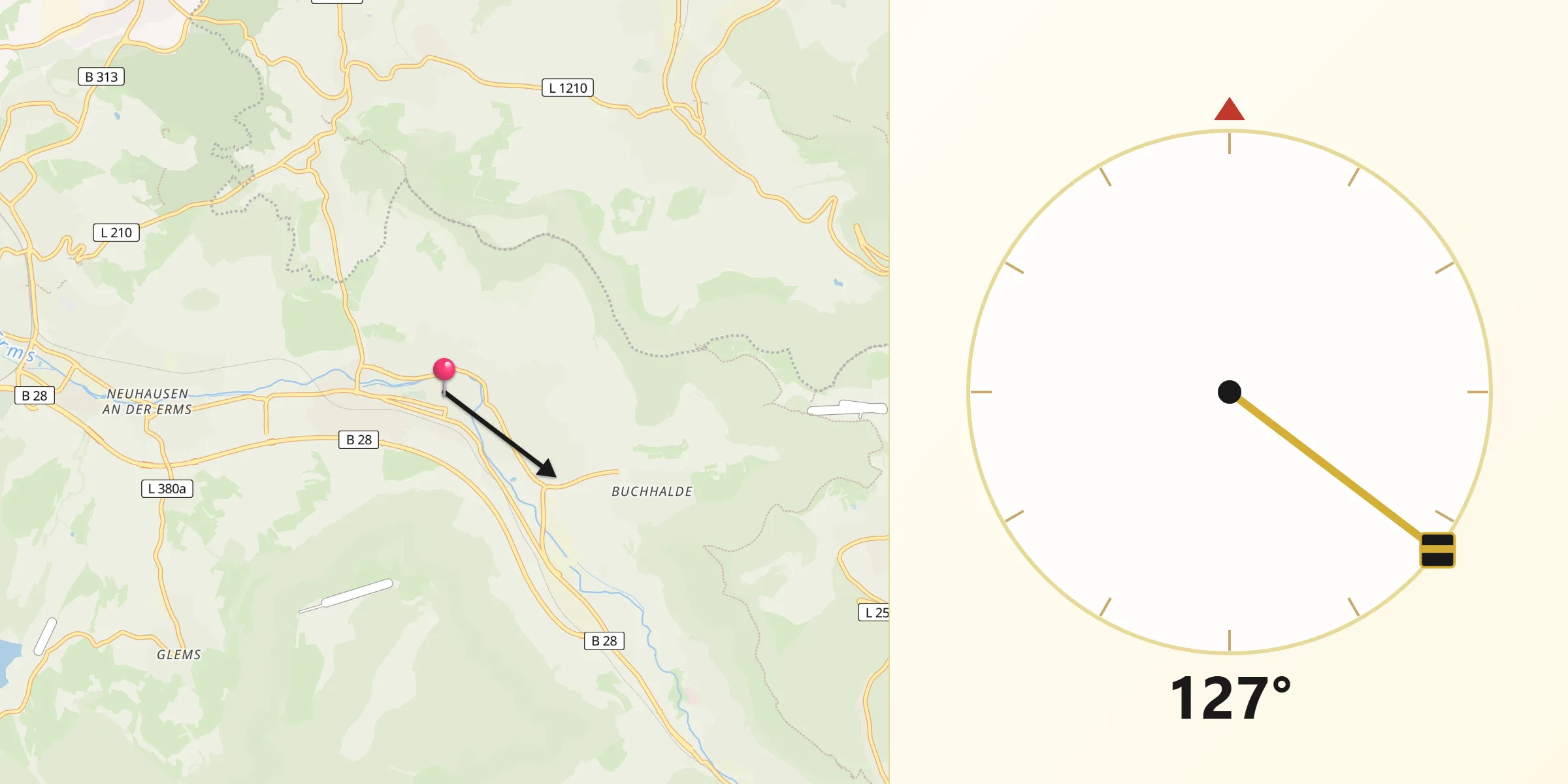 Qibla-Richtung von Dettingen an der Erms