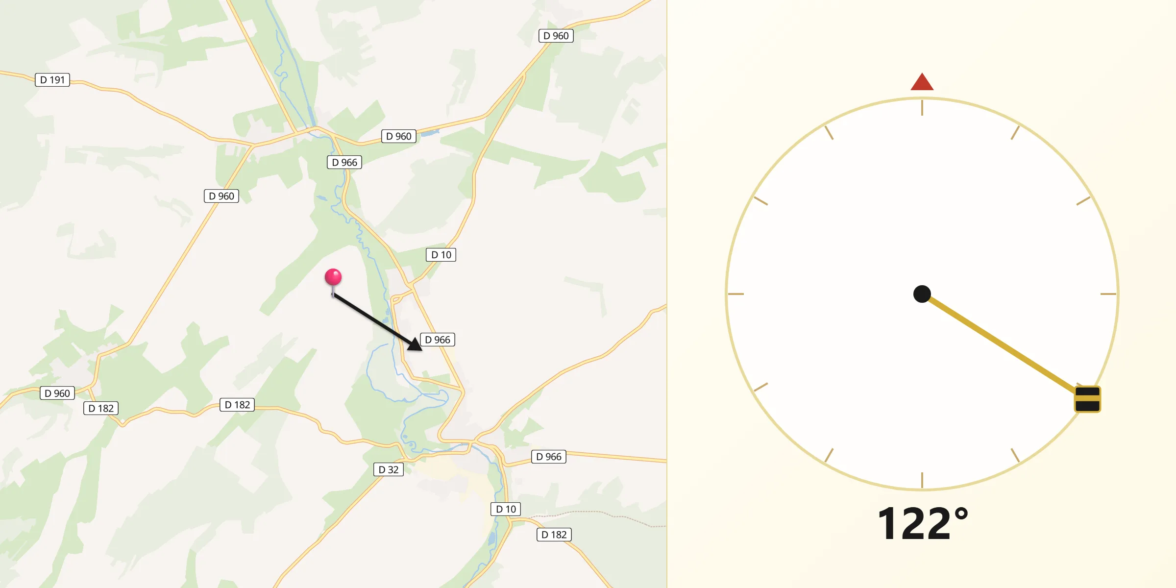 Direction vers la Qibla depuis Abainville