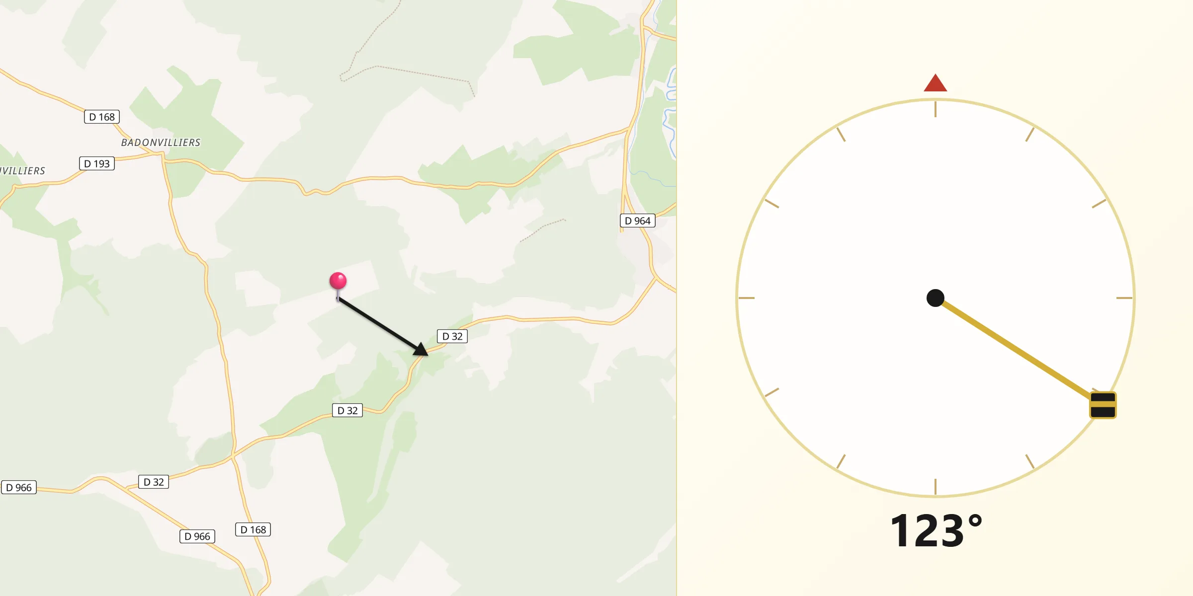 Direction vers la Qibla depuis Maxey-sur-Vaise