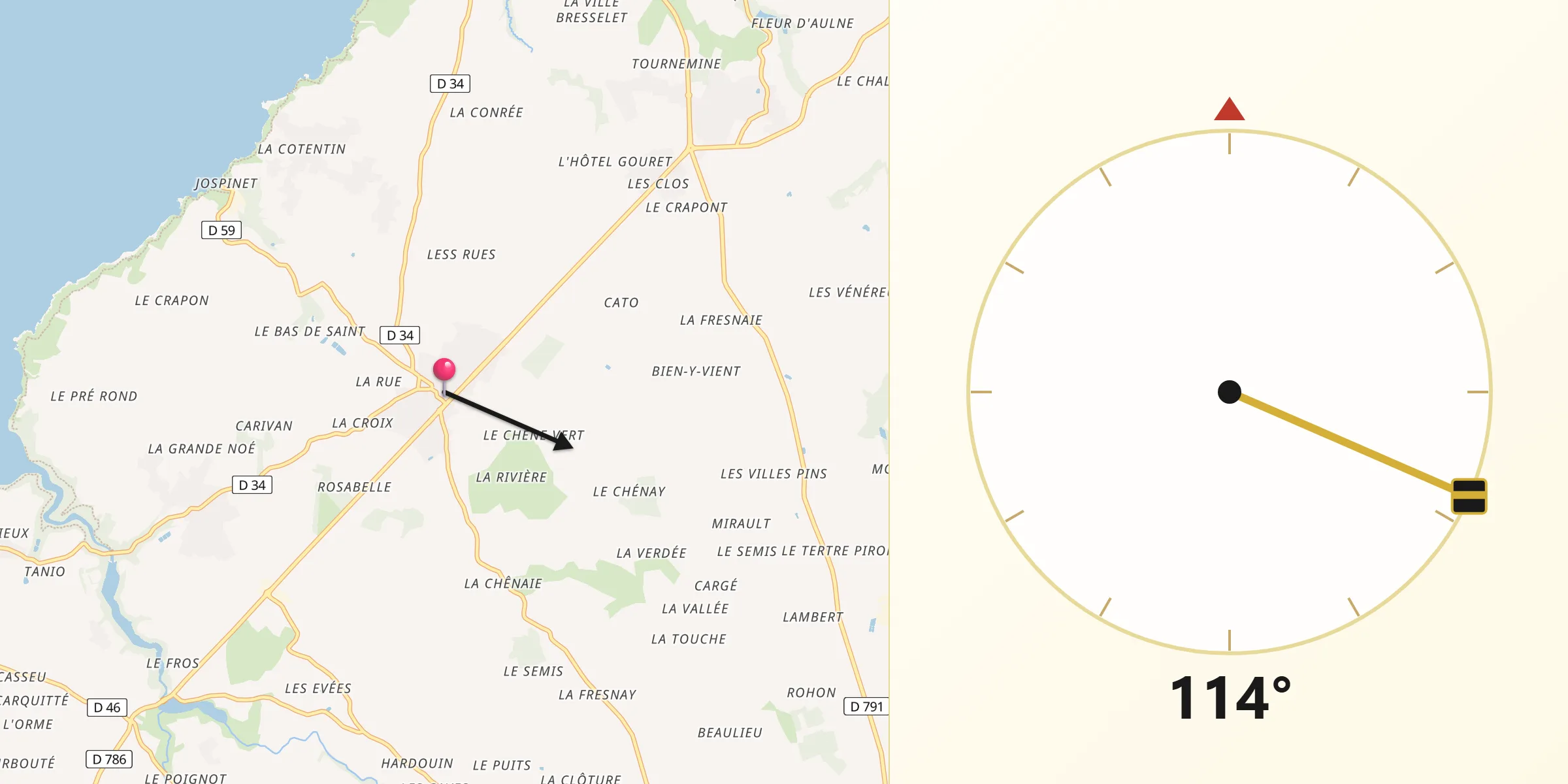 Direction vers la Qibla depuis Planguenoual
