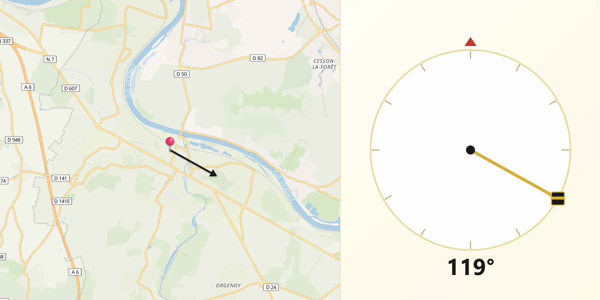 Direction vers la Qibla depuis Ponthierry