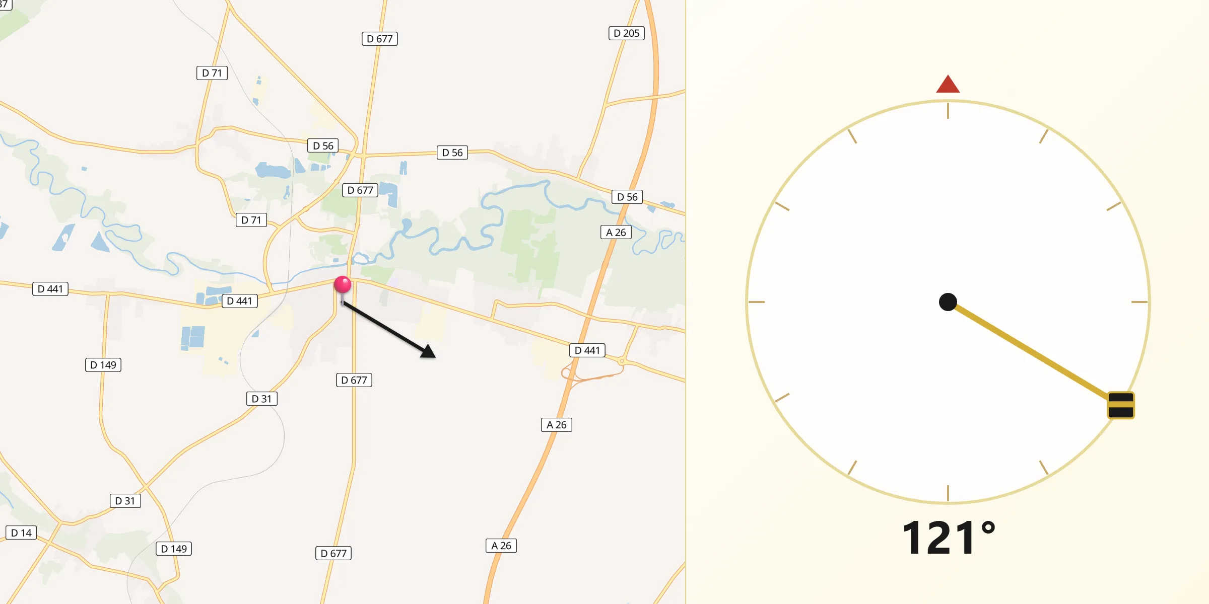 Direction vers la Qibla depuis Arcis-sur-Aube