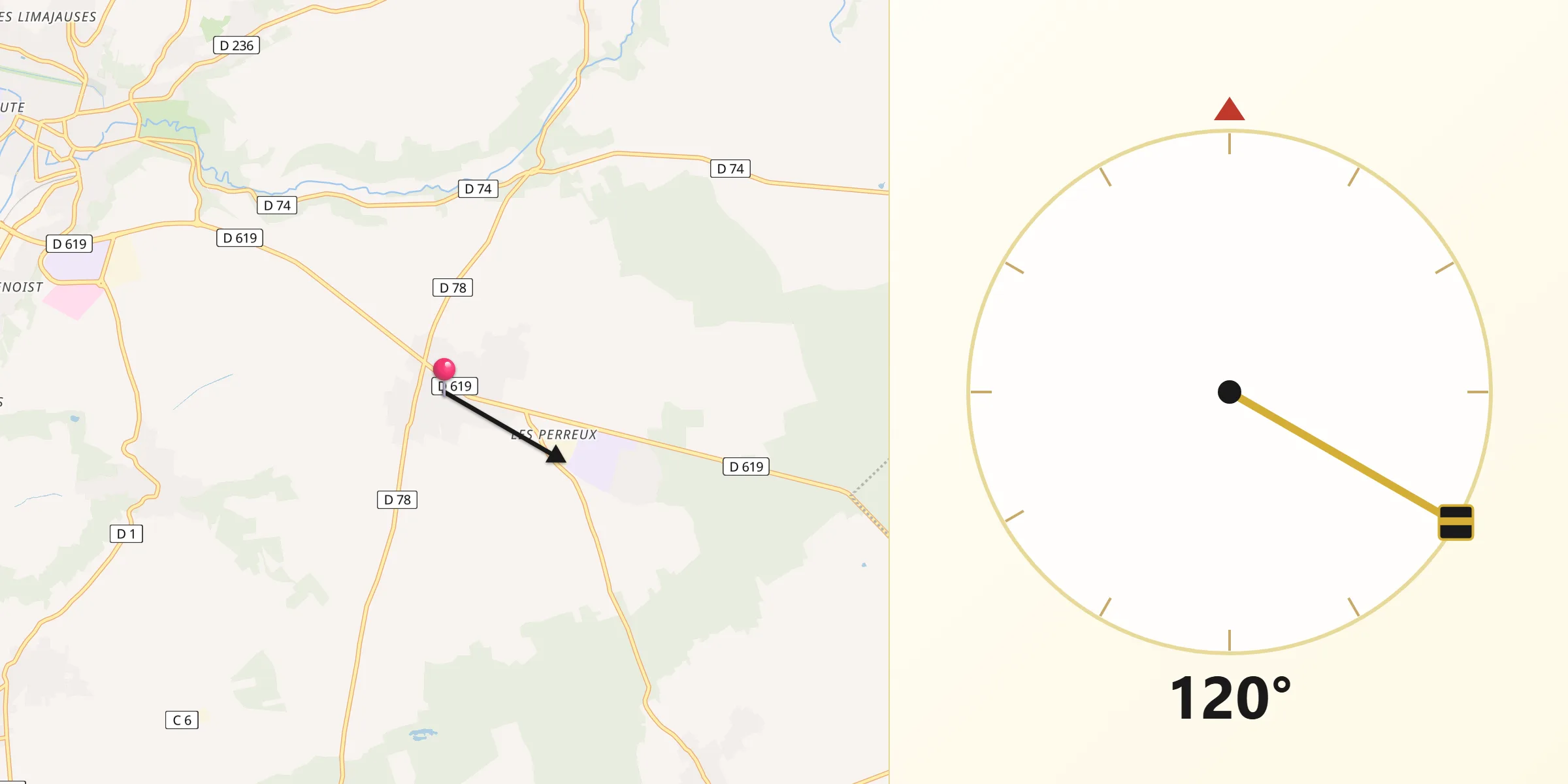 Direction vers la Qibla depuis Sourdun
