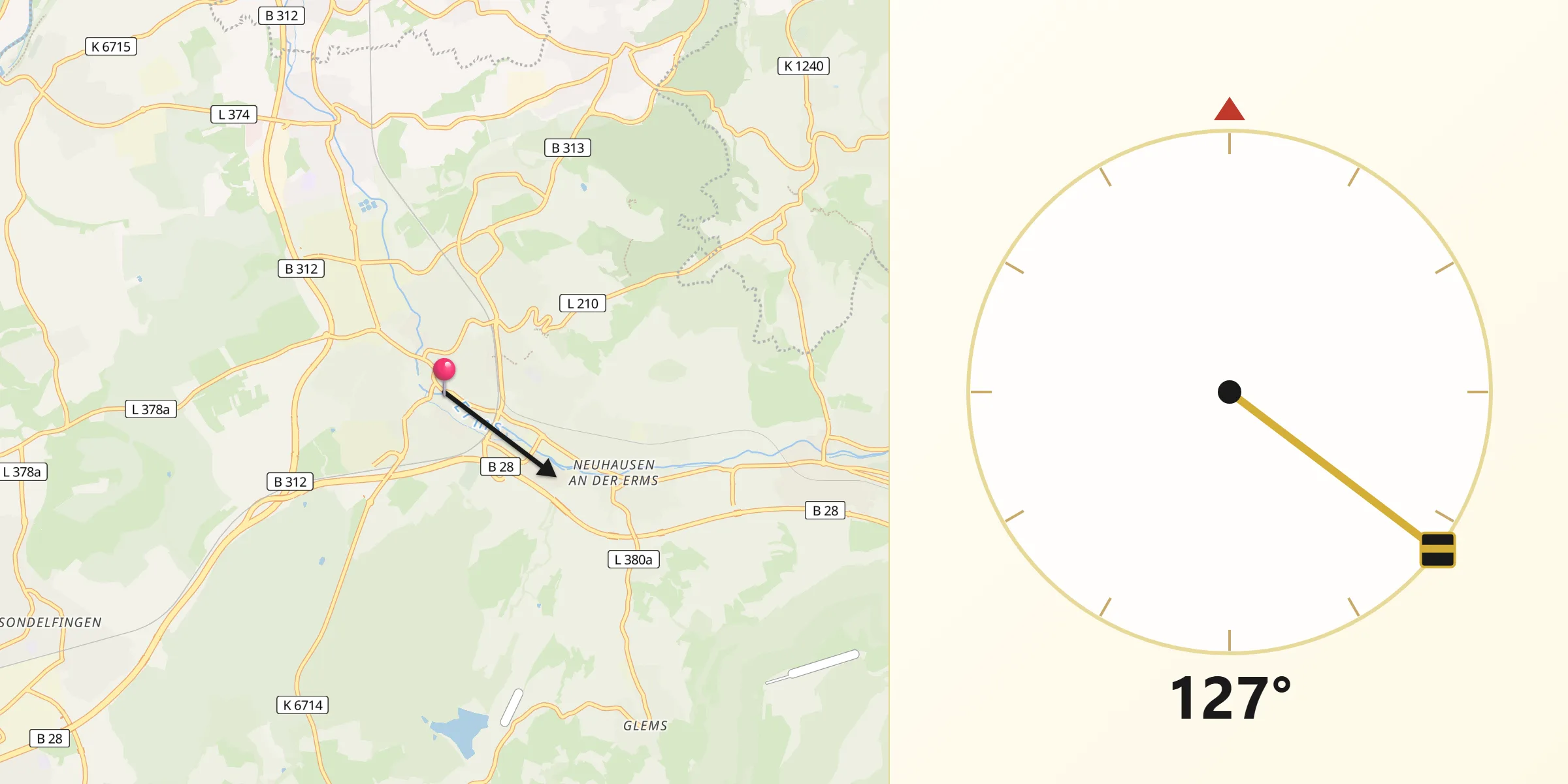 Qibla-Richtung von Metzingen