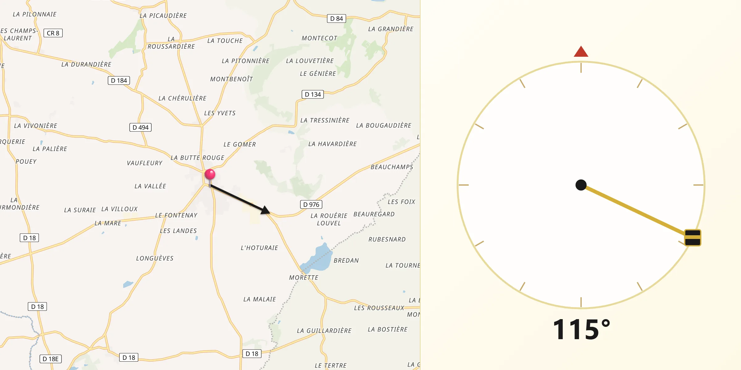 Direction vers la Qibla depuis Le Teilleul