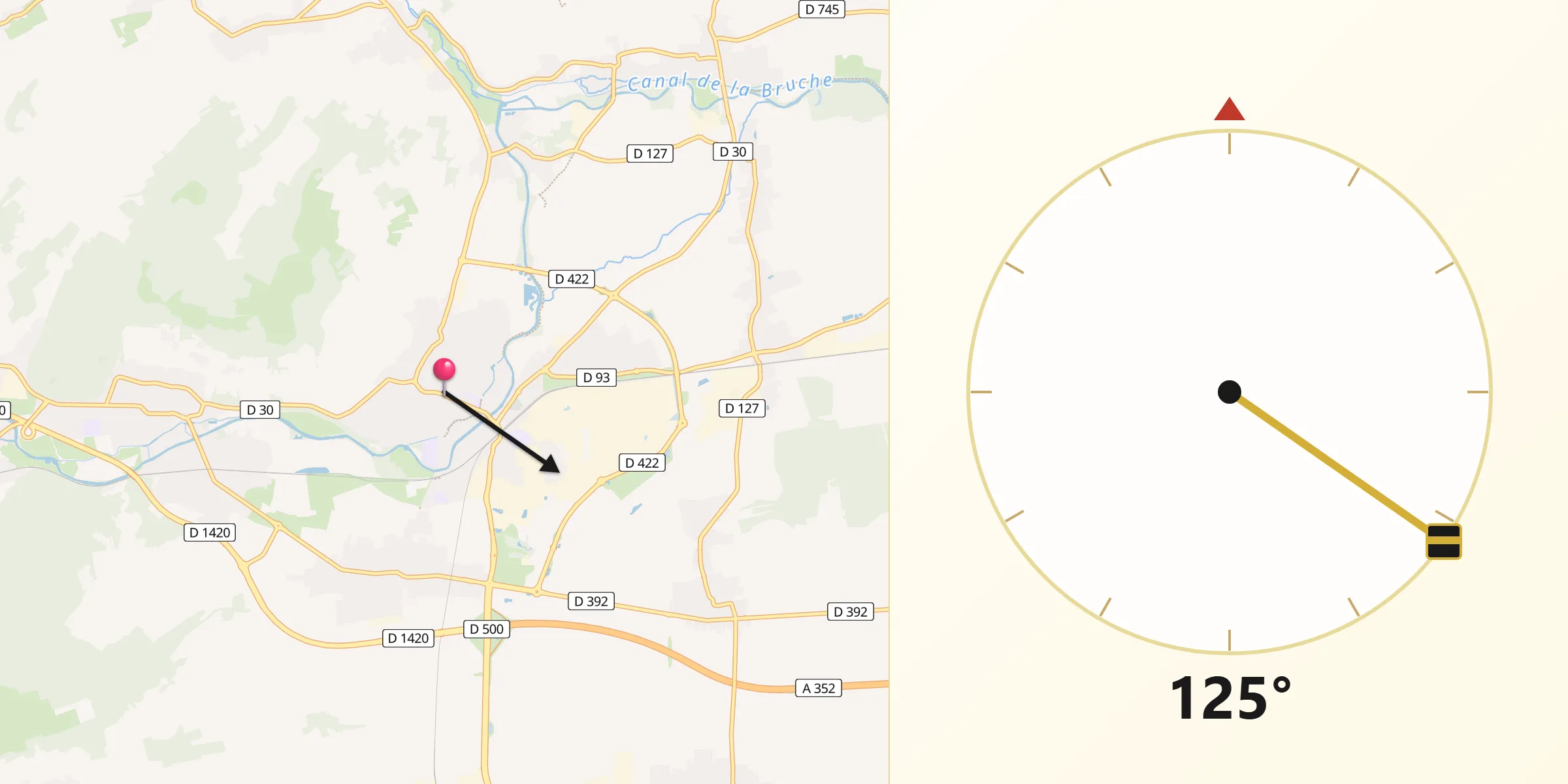 Direction vers la Qibla depuis Molsheim