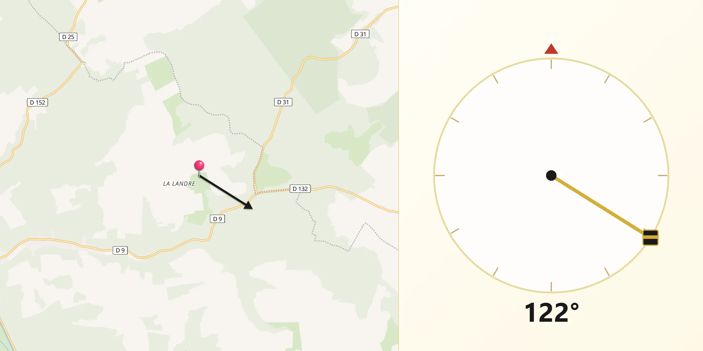 Direction vers la Qibla depuis Montiers-sur-Saulx