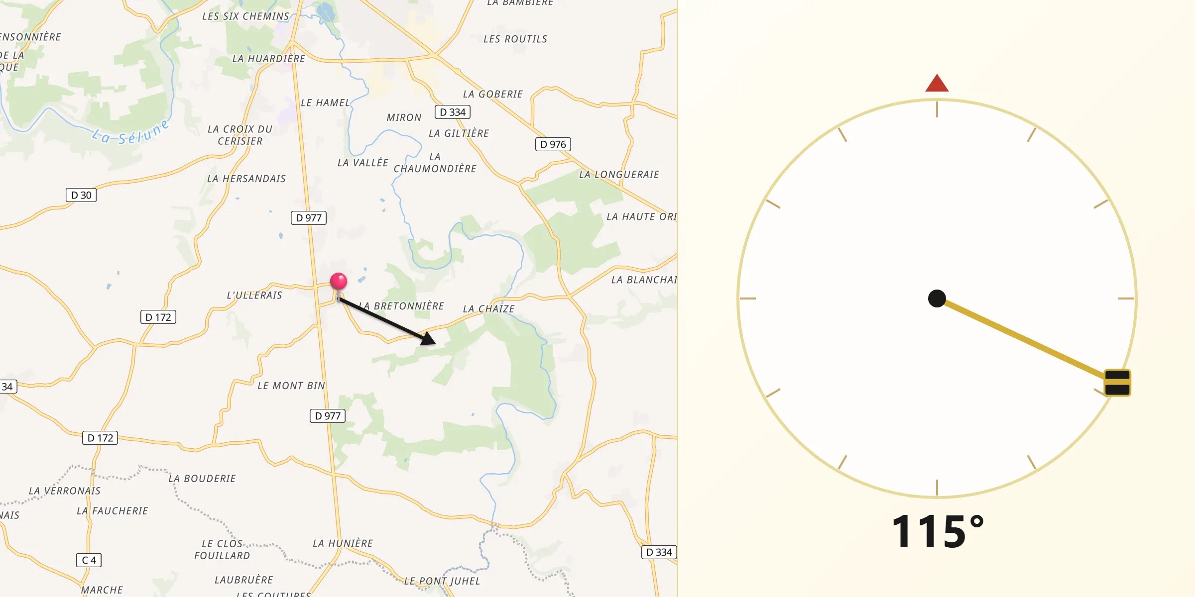Direction vers la Qibla depuis Les Loges-Marchis