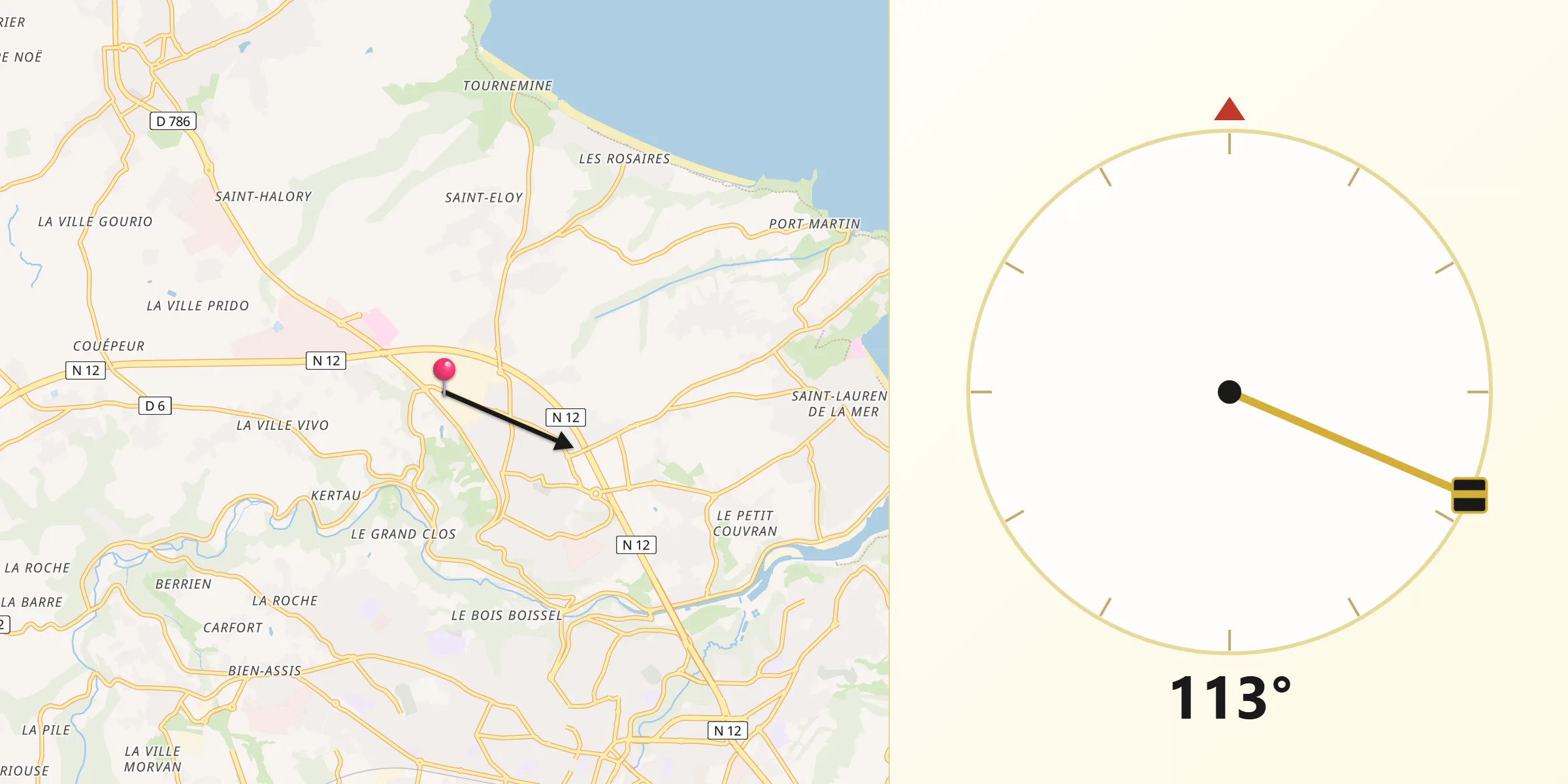 Direction vers la Qibla depuis Plérin
