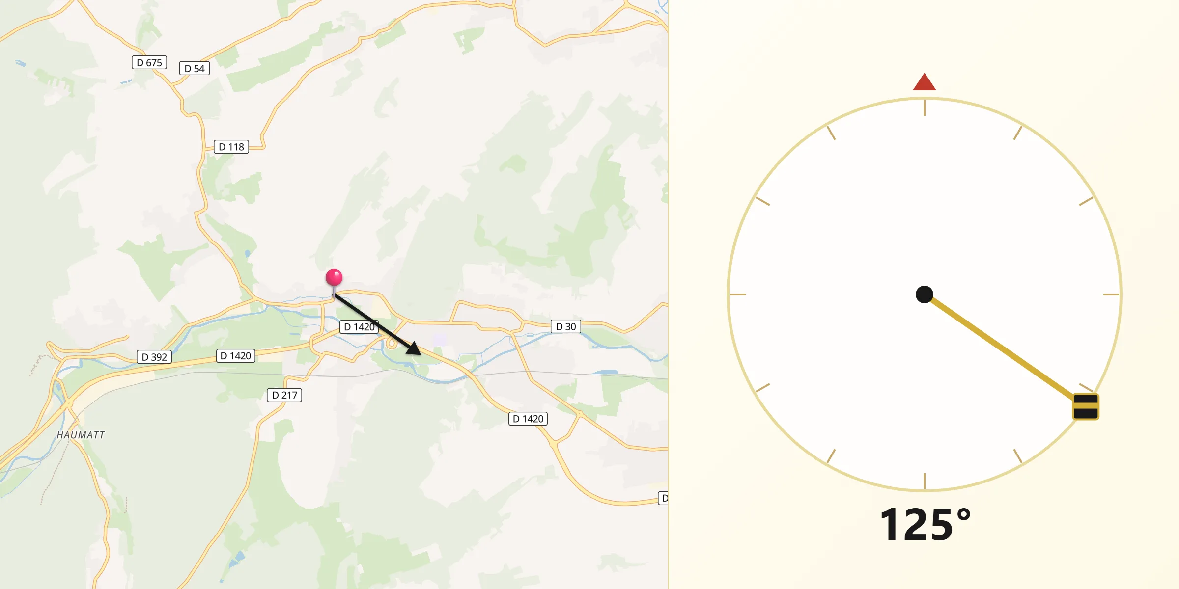 Direction vers la Qibla depuis Dinsheim-sur-Bruche