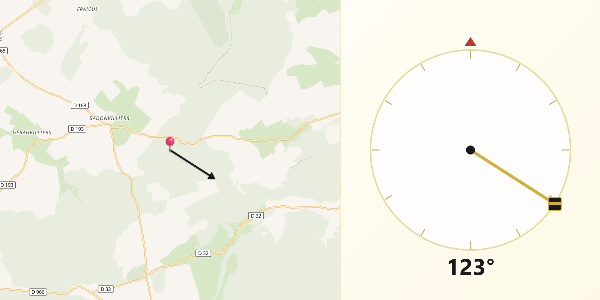 Direction vers la Qibla depuis Épiez-sur-Meuse