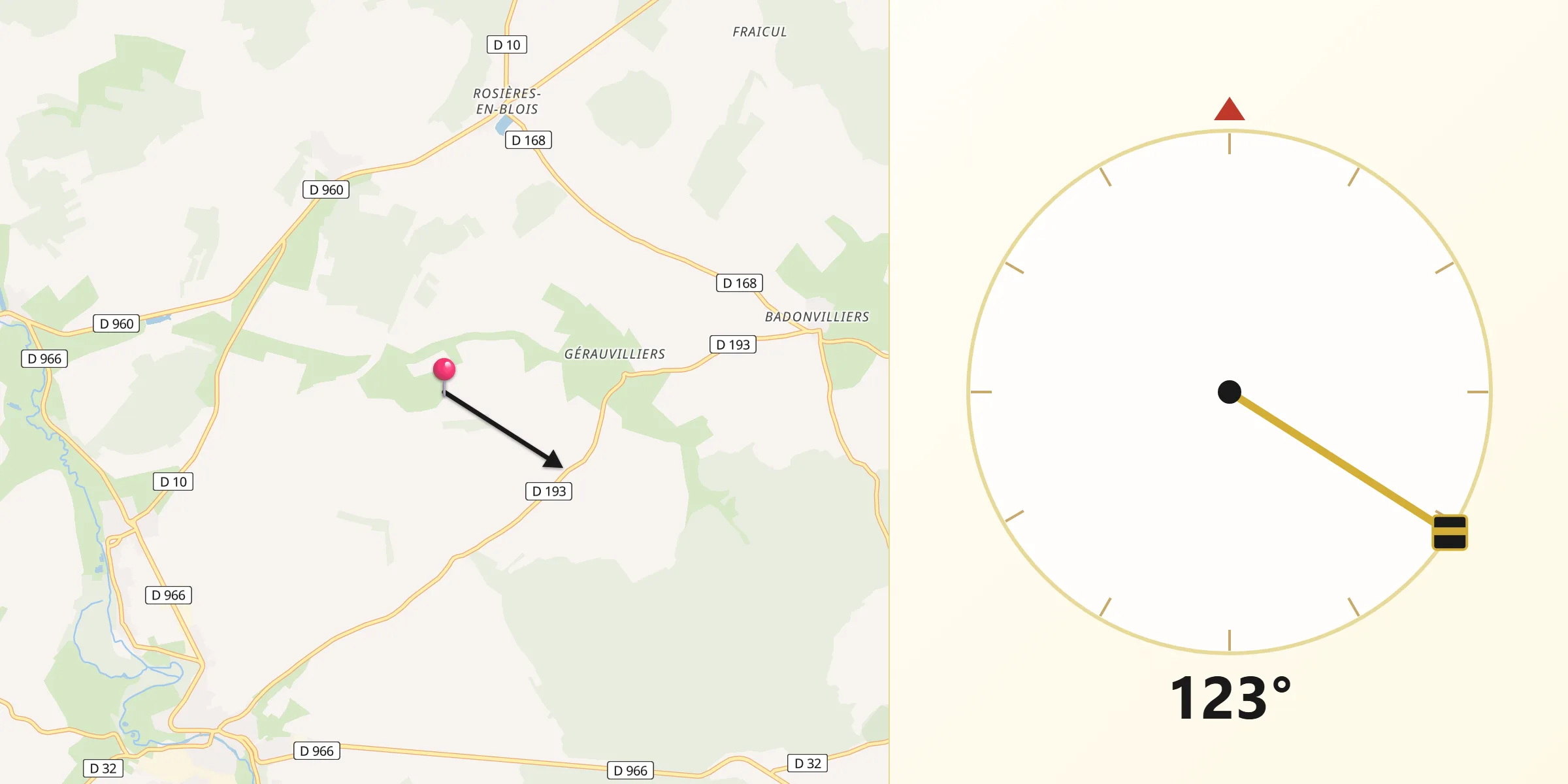 Direction vers la Qibla depuis Badonvilliers-Gérauvilliers
