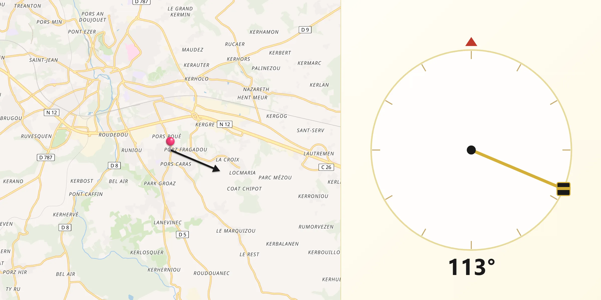 Direction vers la Qibla depuis Ploumagoar