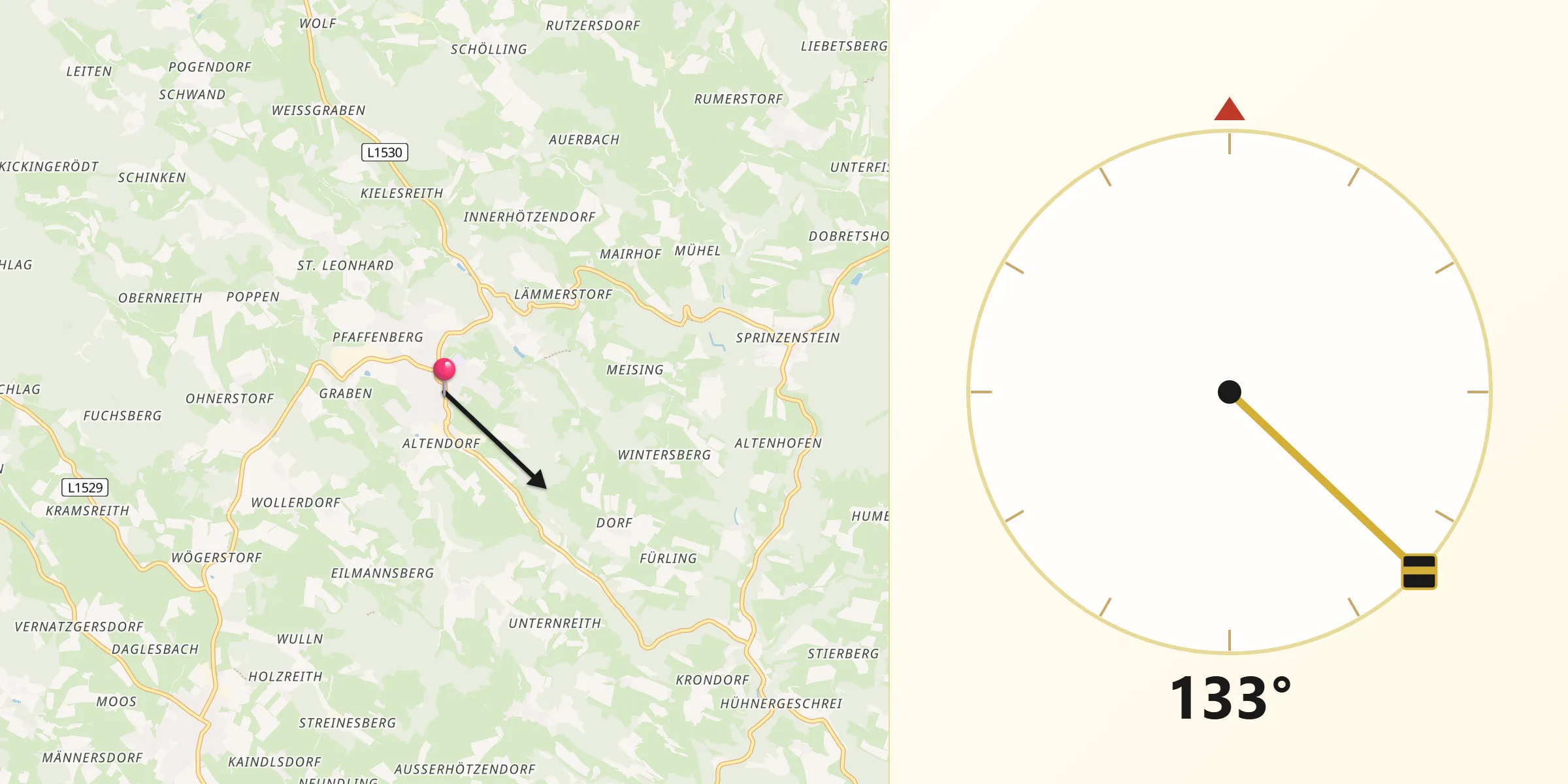 Qibla-Richtung von Sarleinsbach