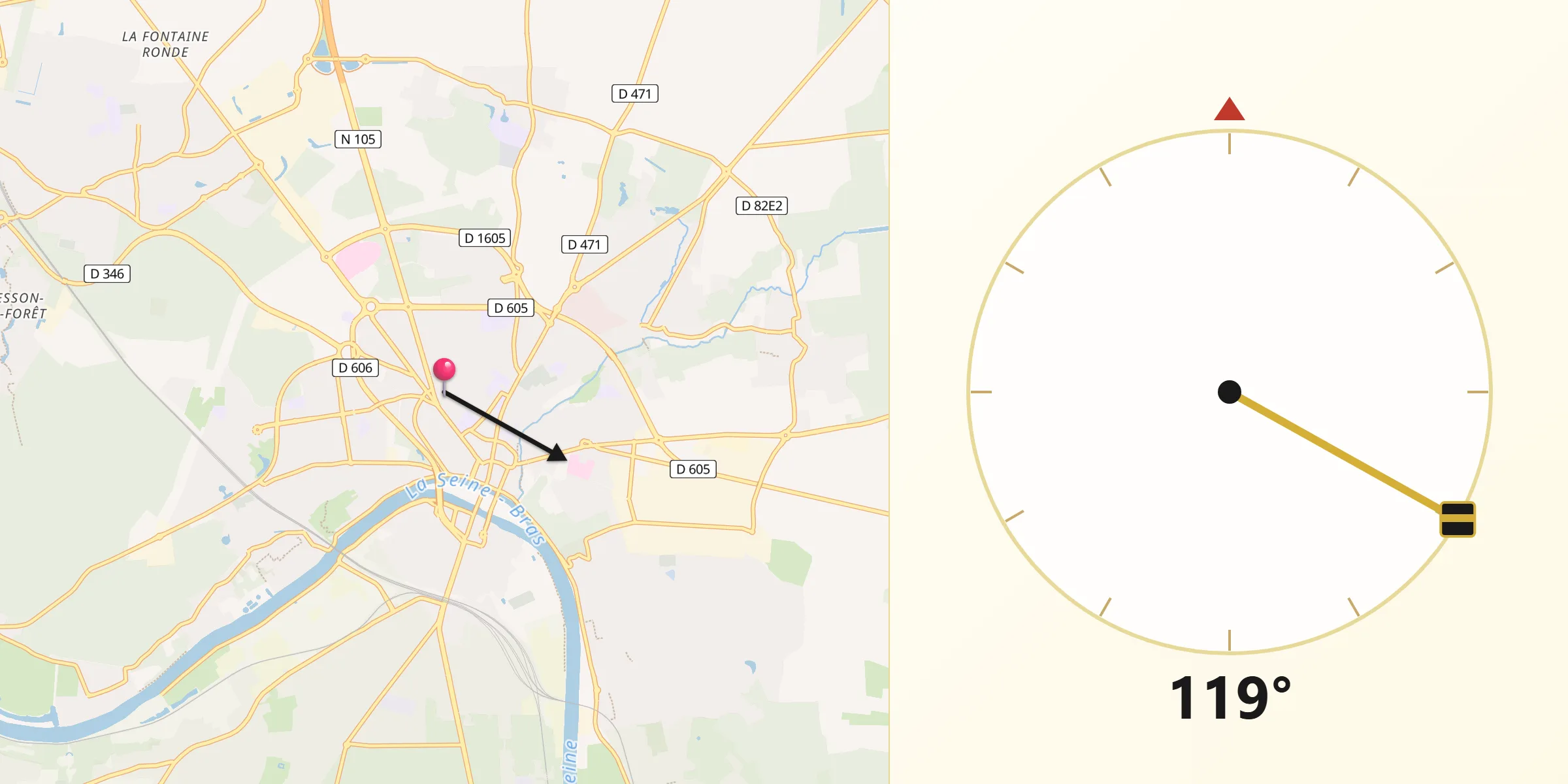 Direction vers la Qibla depuis Melun