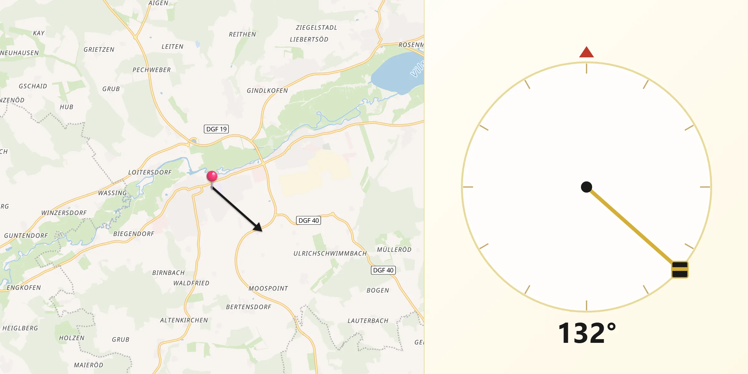 Qibla-Richtung von Frontenhausen