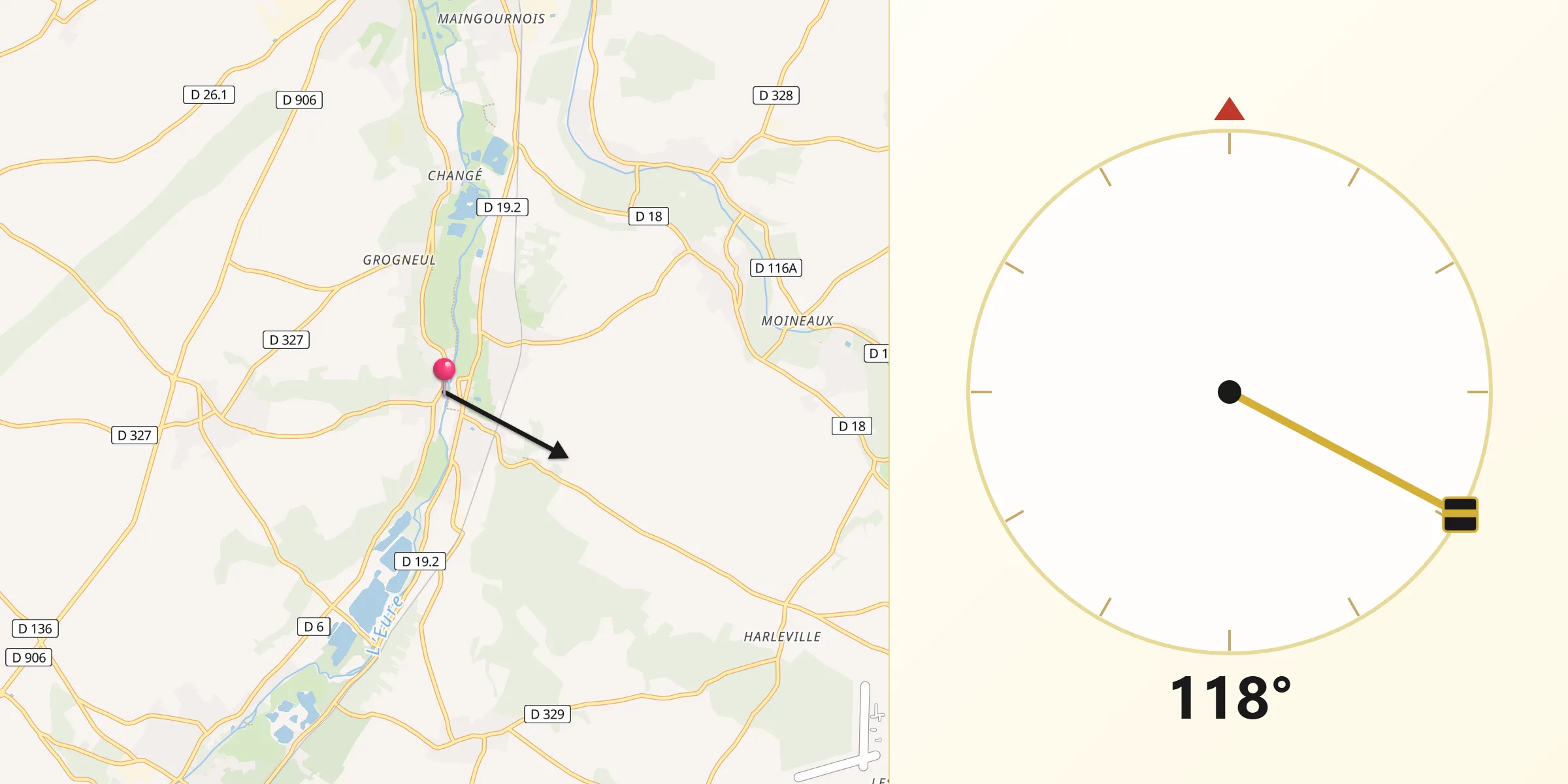 Direction vers la Qibla depuis Saint-Piat