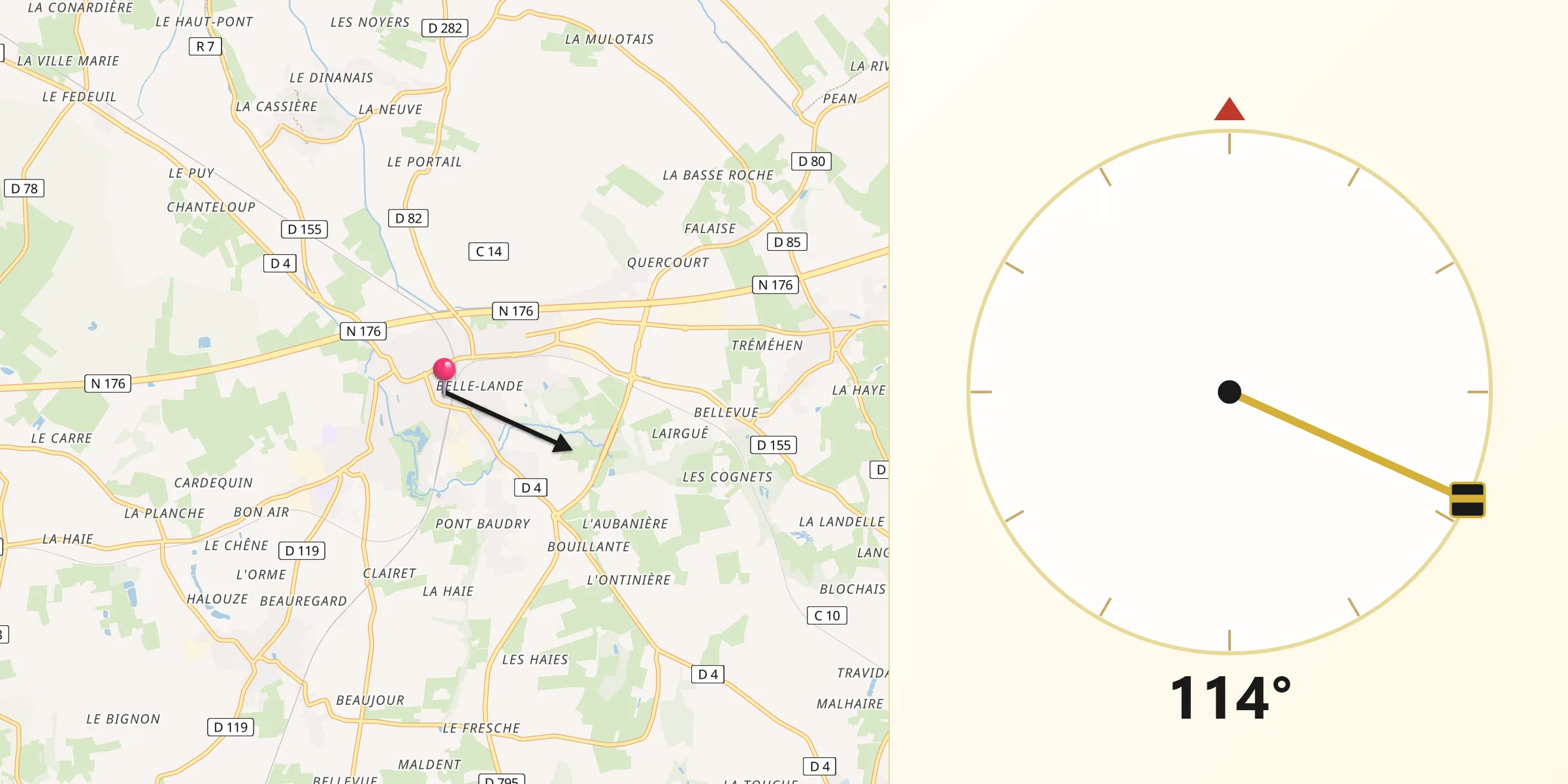 Direction vers la Qibla depuis Dol-de-Bretagne