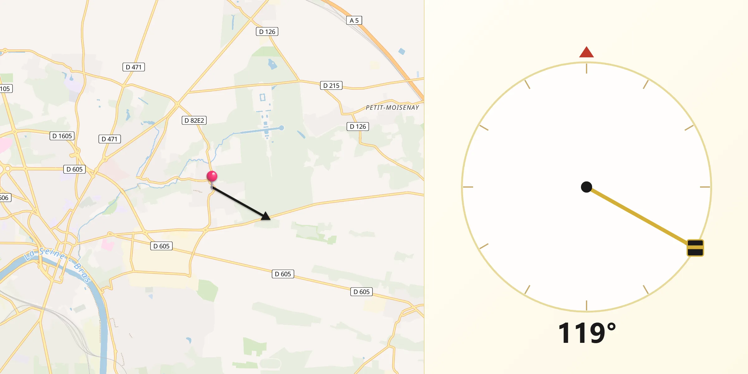 Direction vers la Qibla depuis Maincy
