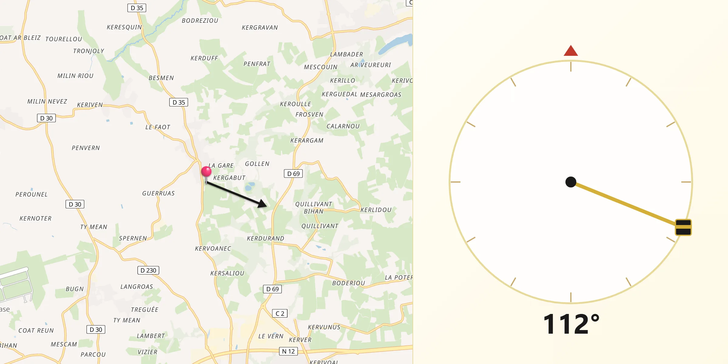 Direction vers la Qibla depuis Plougourvest