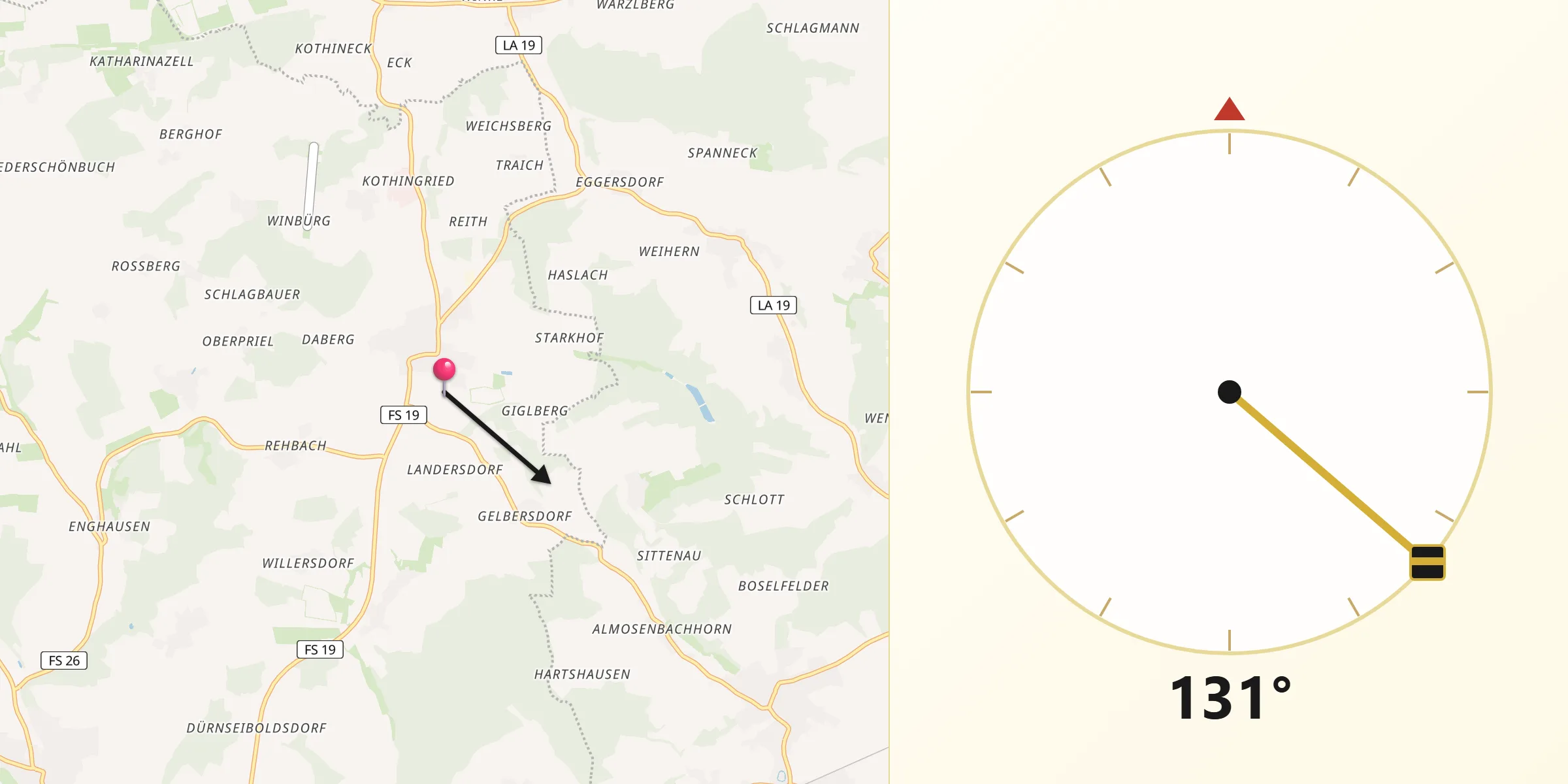Qibla-Richtung von Gammelsdorf