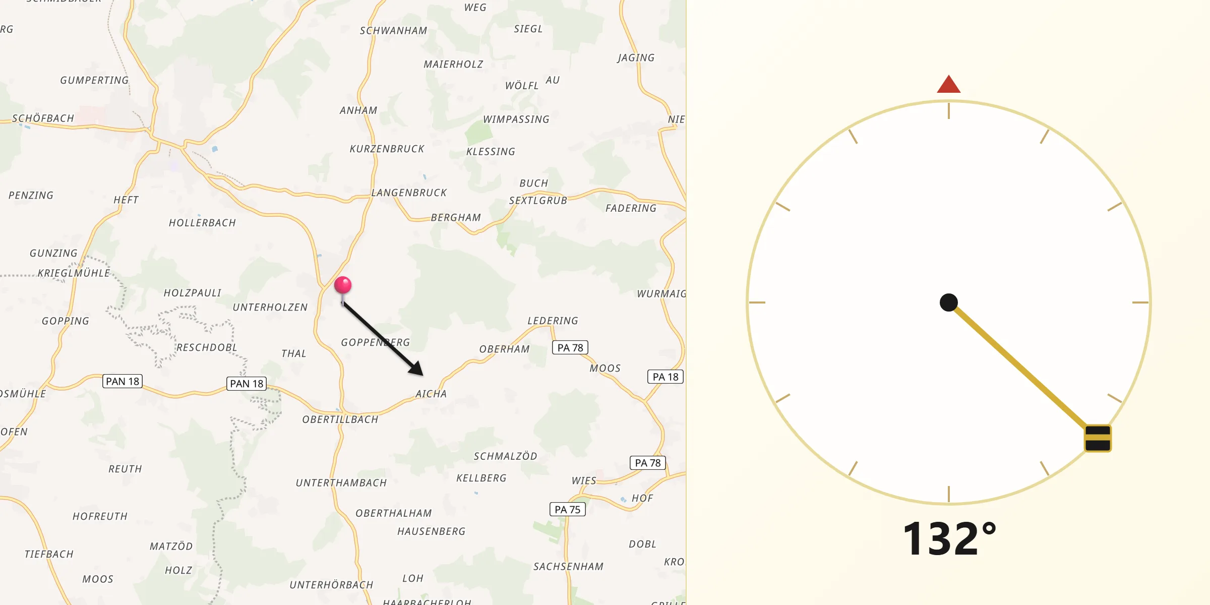 Qibla-Richtung von Beutelsbach
