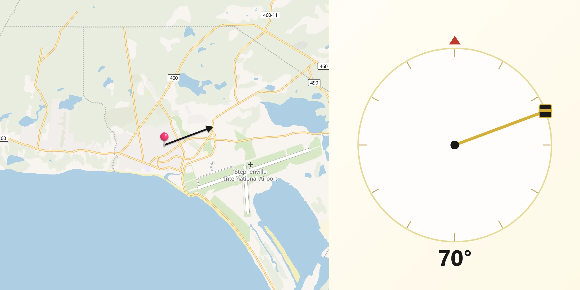Qibla Direction from Stephenville