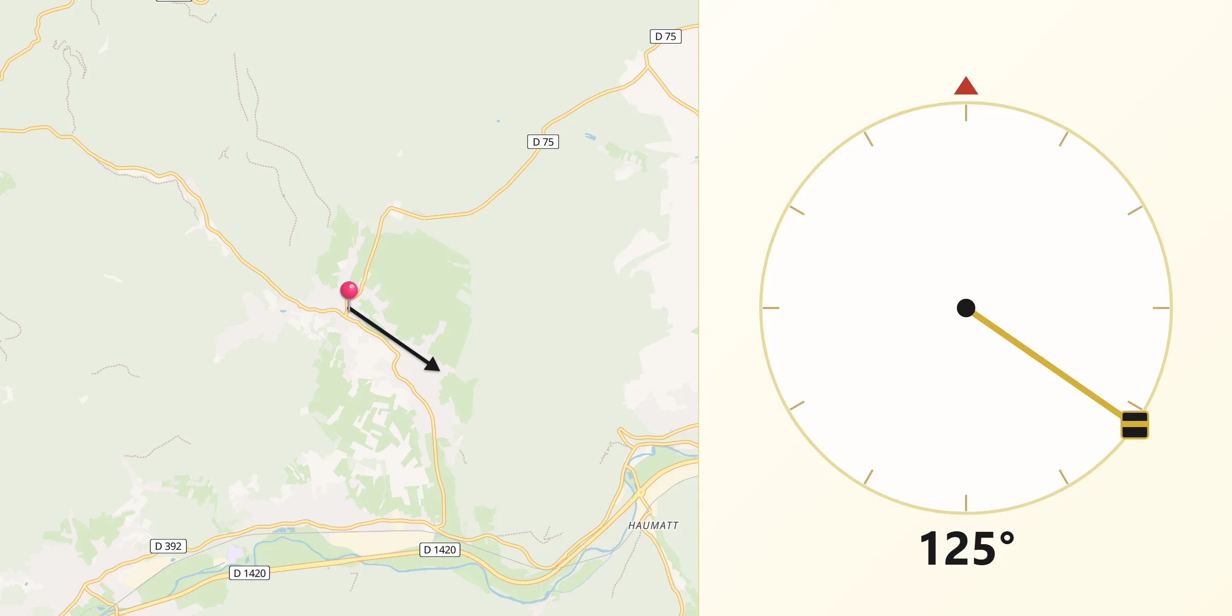 Direction vers la Qibla depuis Oberhaslach