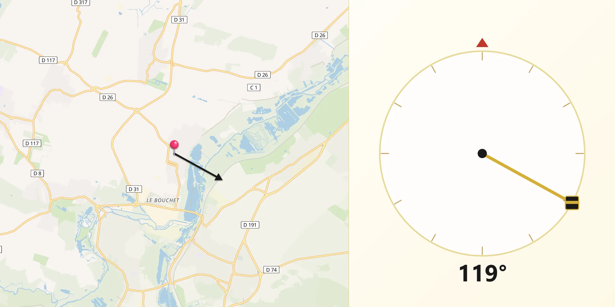 Direction vers la Qibla depuis Vert-le-Petit