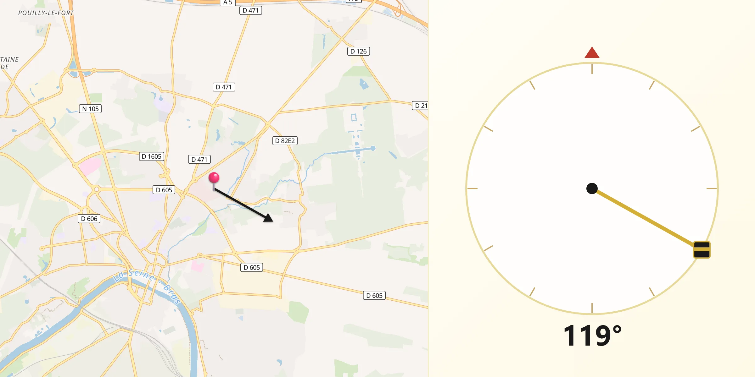 Direction vers la Qibla depuis Rubelles