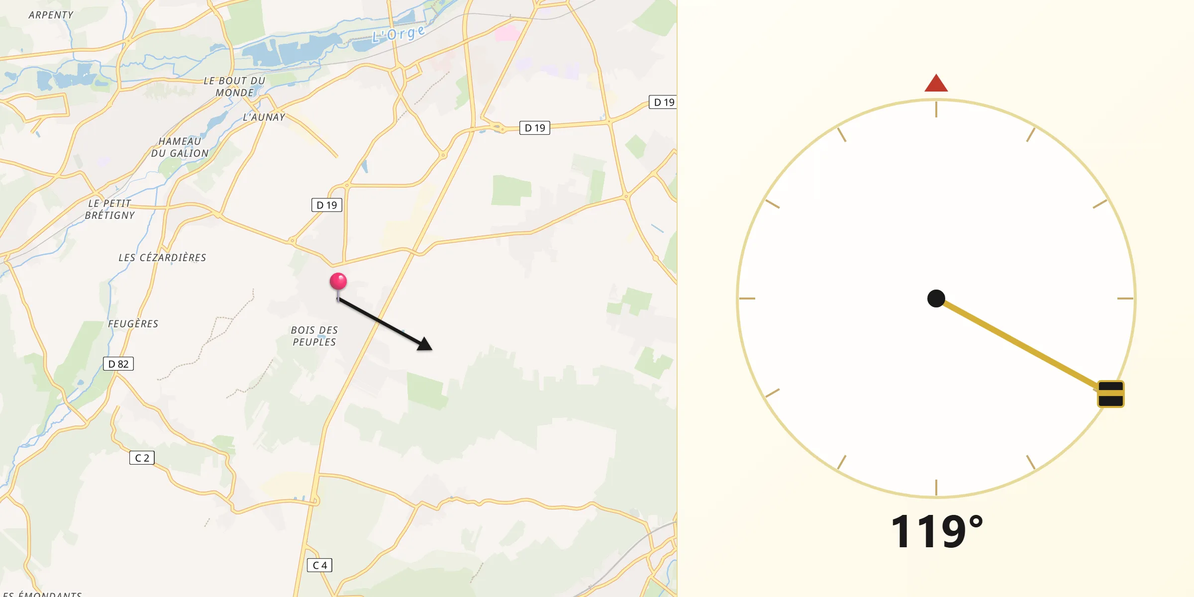 Direction vers la Qibla depuis Boissy-sous-Saint-Yon