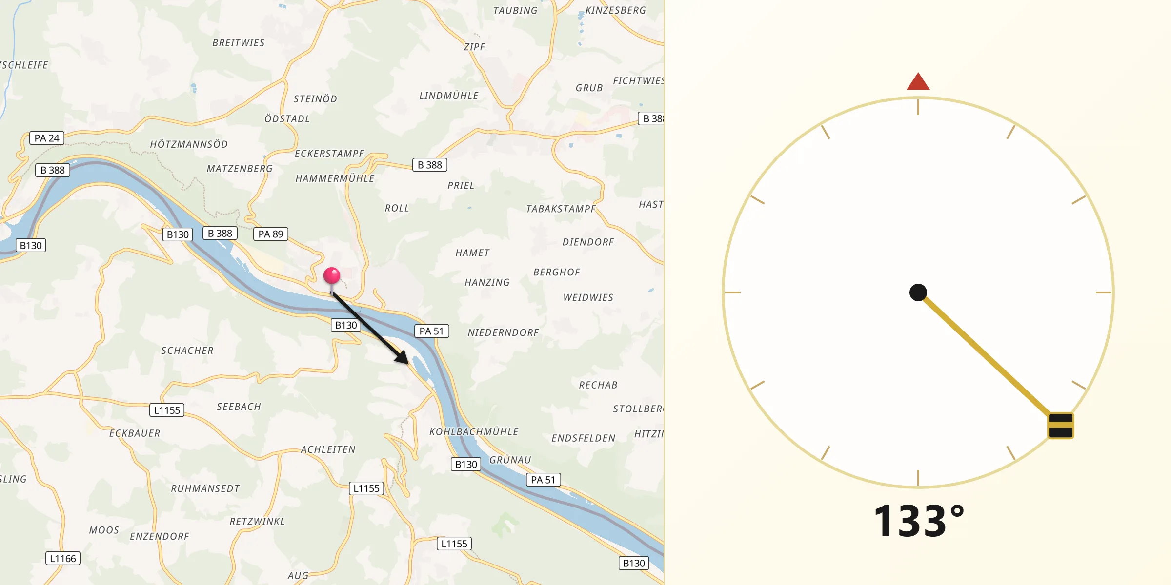 Qibla-Richtung von Obernzell