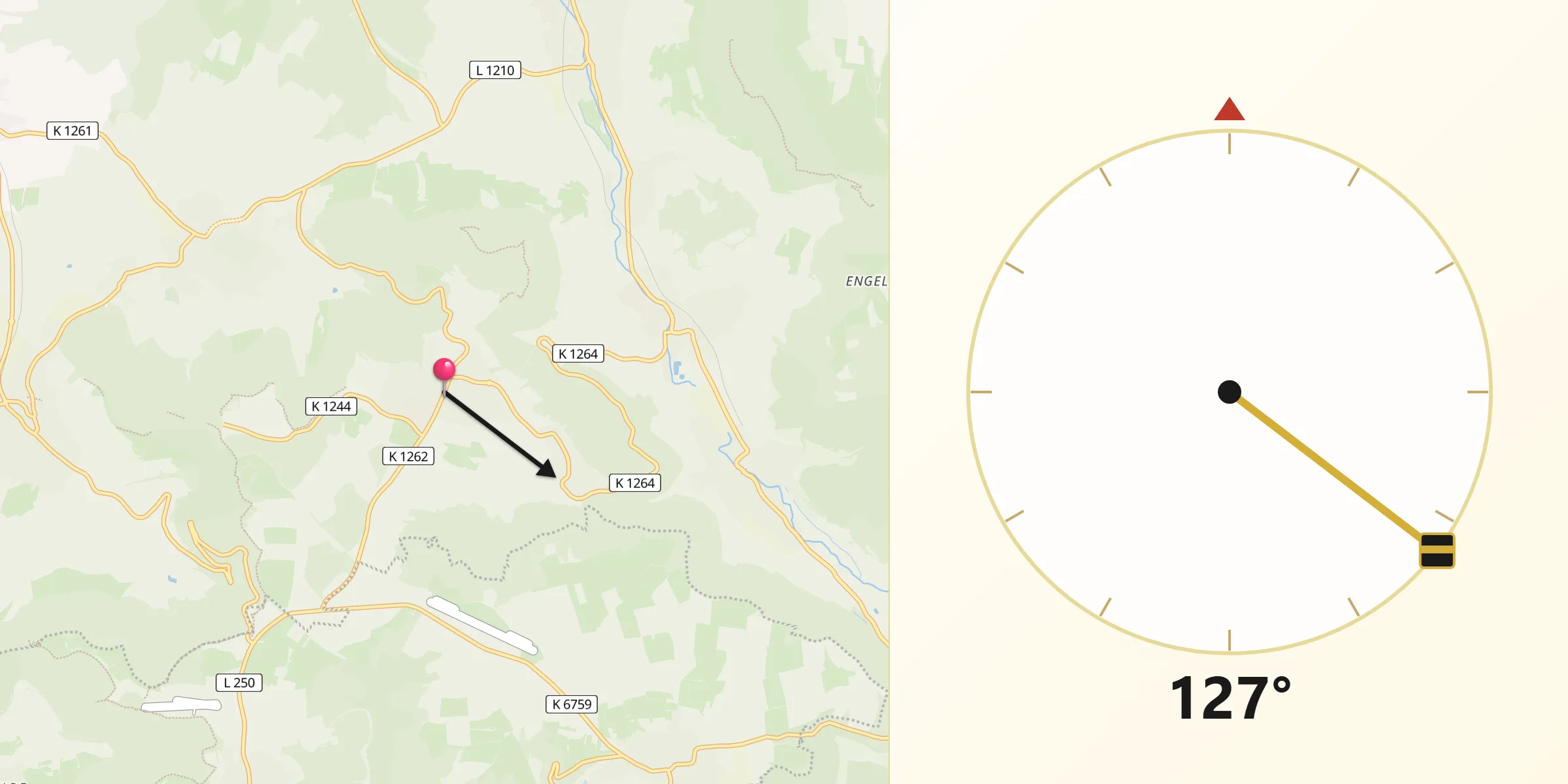 Qibla-Richtung von Erkenbrechtsweiler