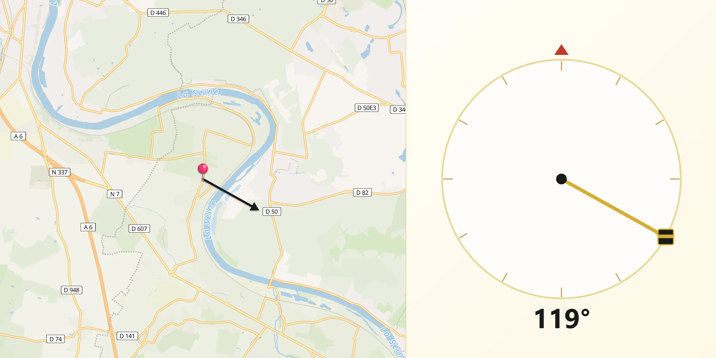Direction vers la Qibla depuis Saint-Fargeau-Ponthierry