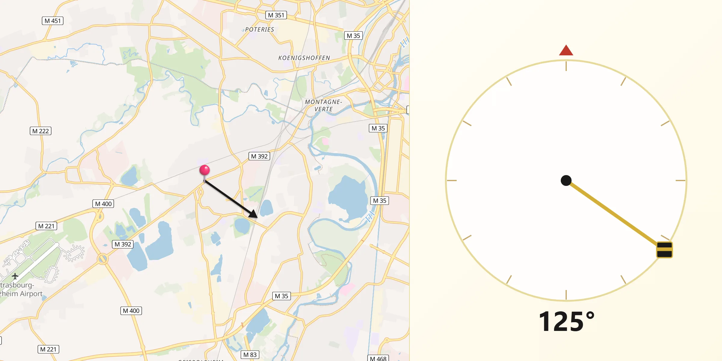Direction vers la Qibla depuis Lingolsheim